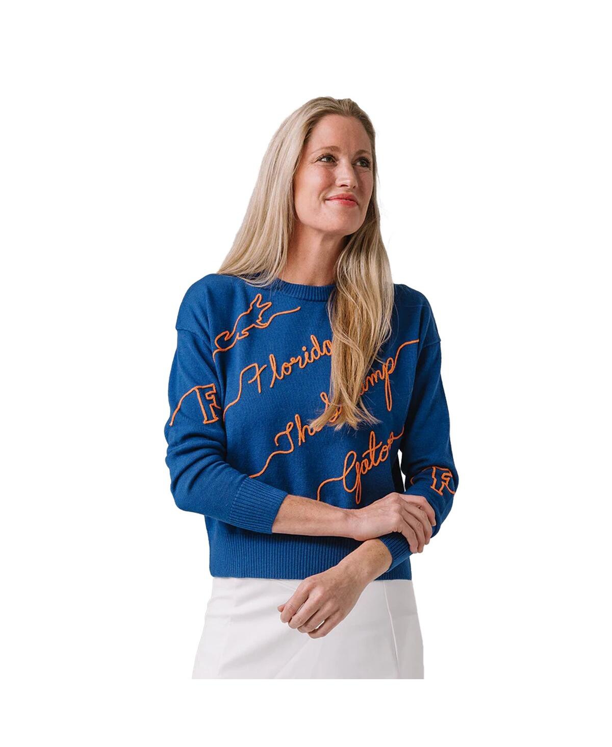 Kadyluxe Royal Florida Gators Love Note Embroidered Pullover Sweater In Blue