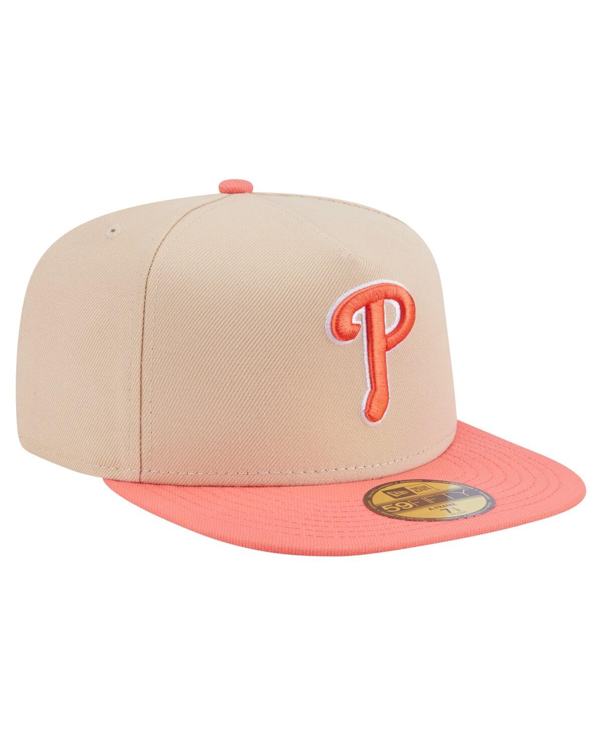 New Era Men's Light Beige/coral Philadelphia Phillies Two-tone Color Pack A-frame 59fifty Fitted Hat