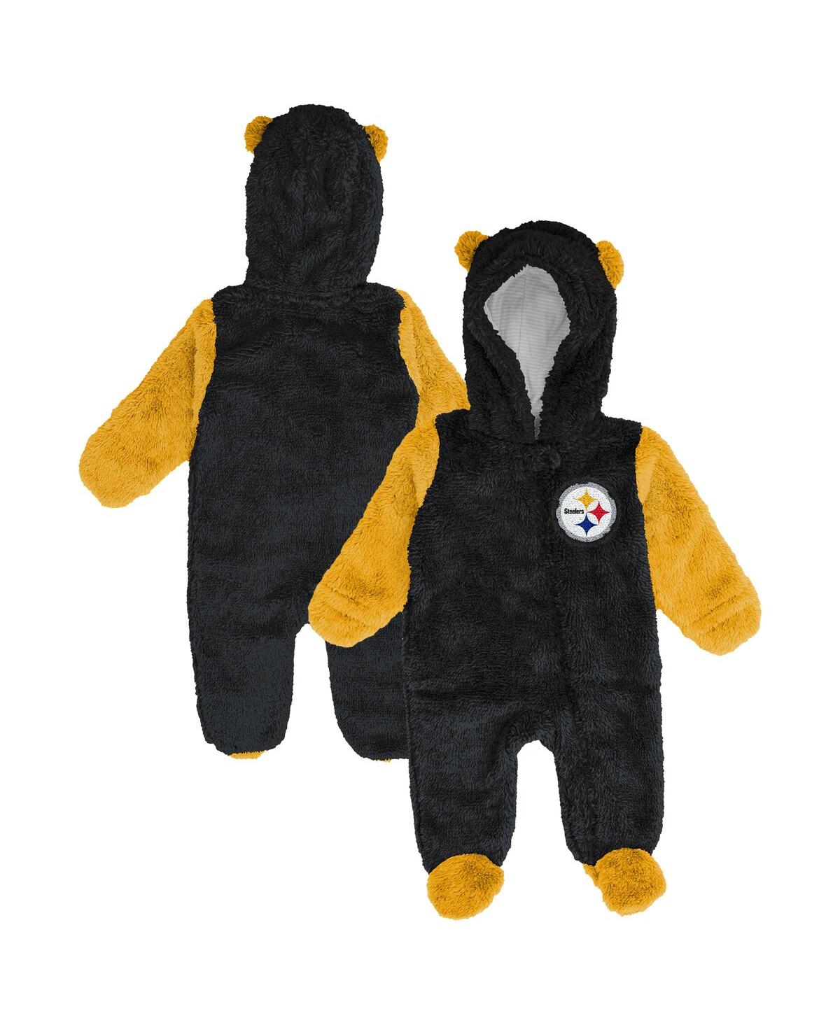 Outerstuff Baby Boys And Girls Black Pittsburgh Steelers Stay Napping Fleece Bunting Full-zip Sleeper In Black