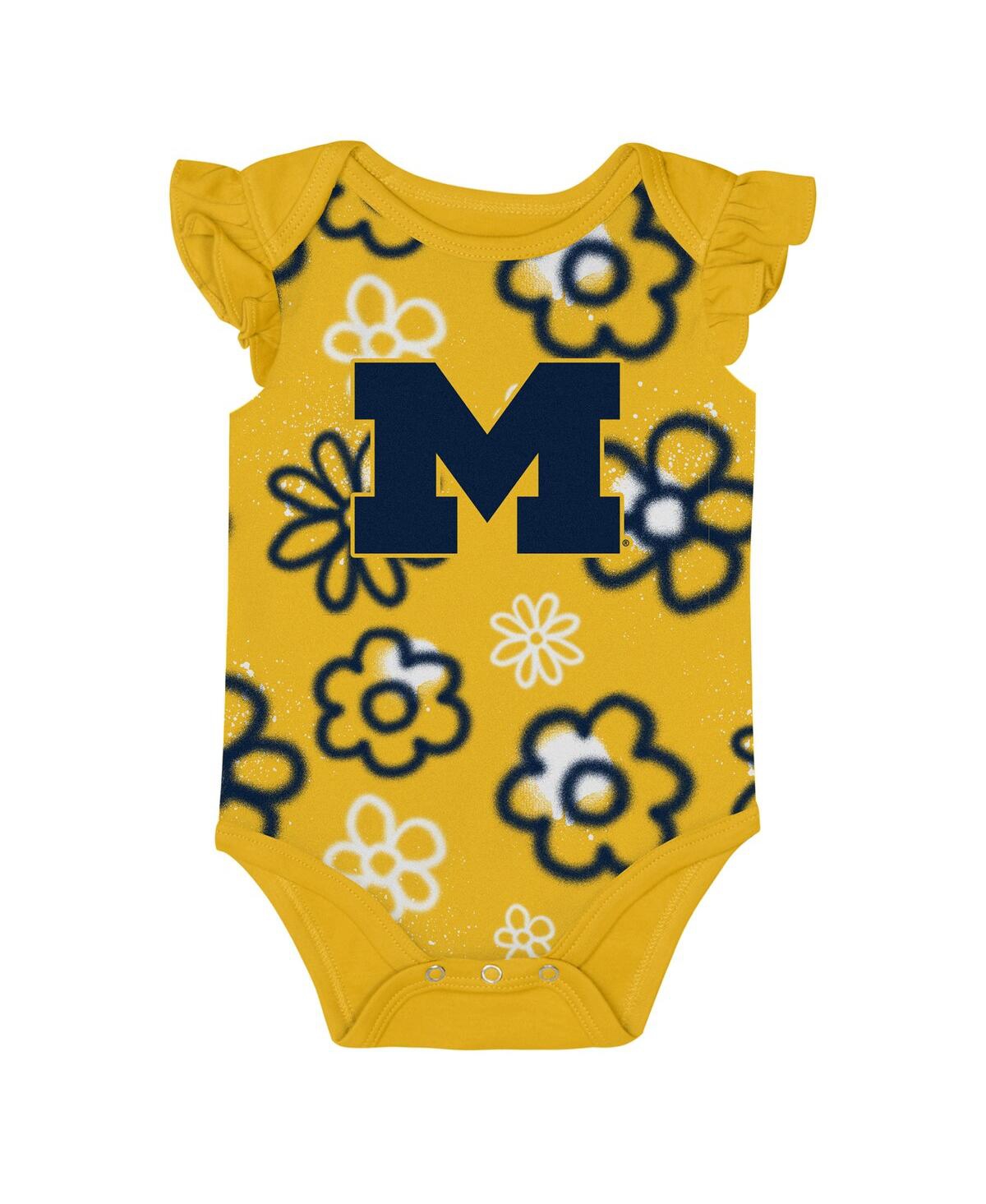 Outerstuff Baby Boys And Girls Navy/maize Michigan Wolverines Little Sunshine 2-piece Bodysuit Set In Multi