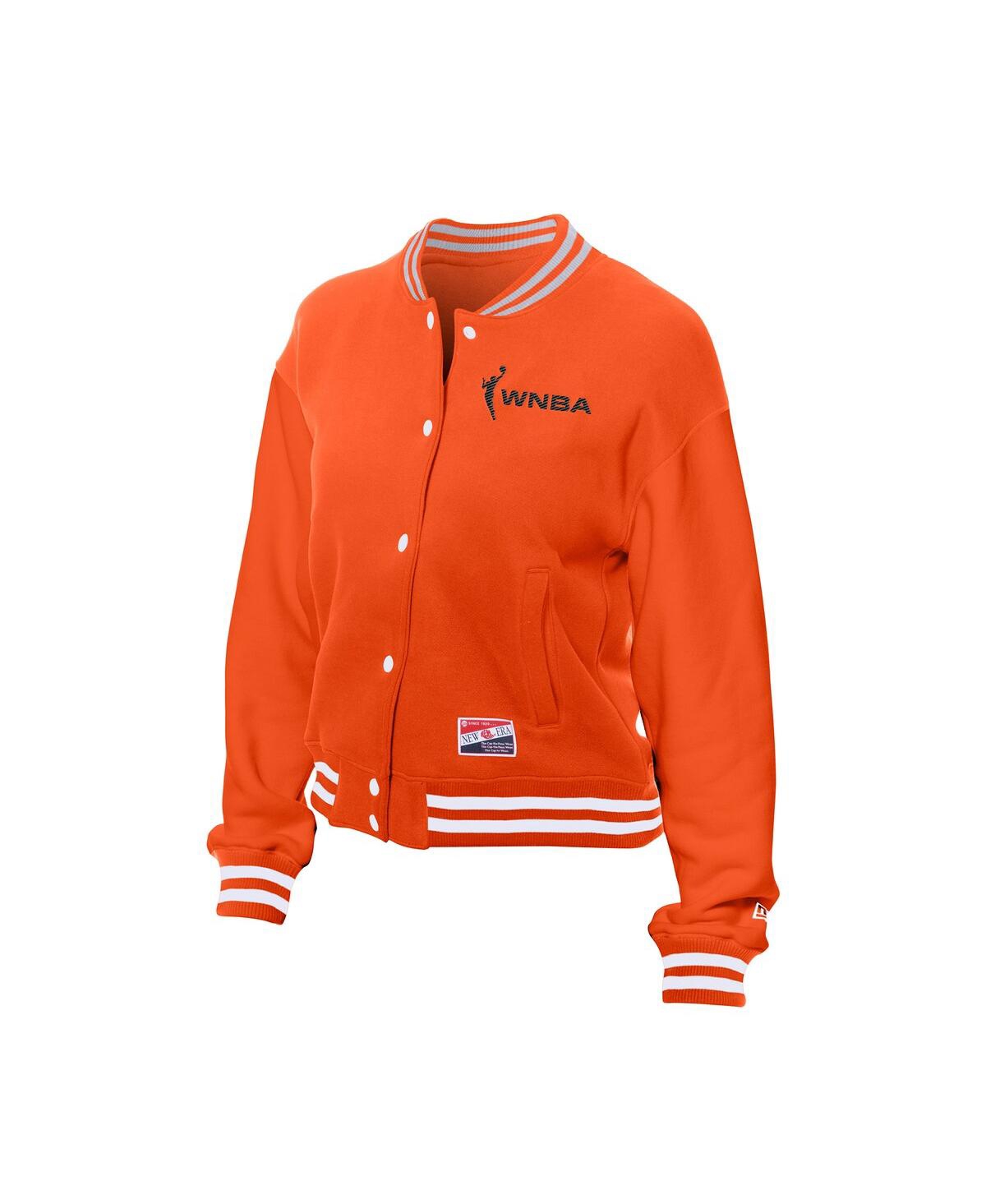 New Era Women's Orange Wnba Throwback Varsity Fleece Full-snap Jacket In Orange