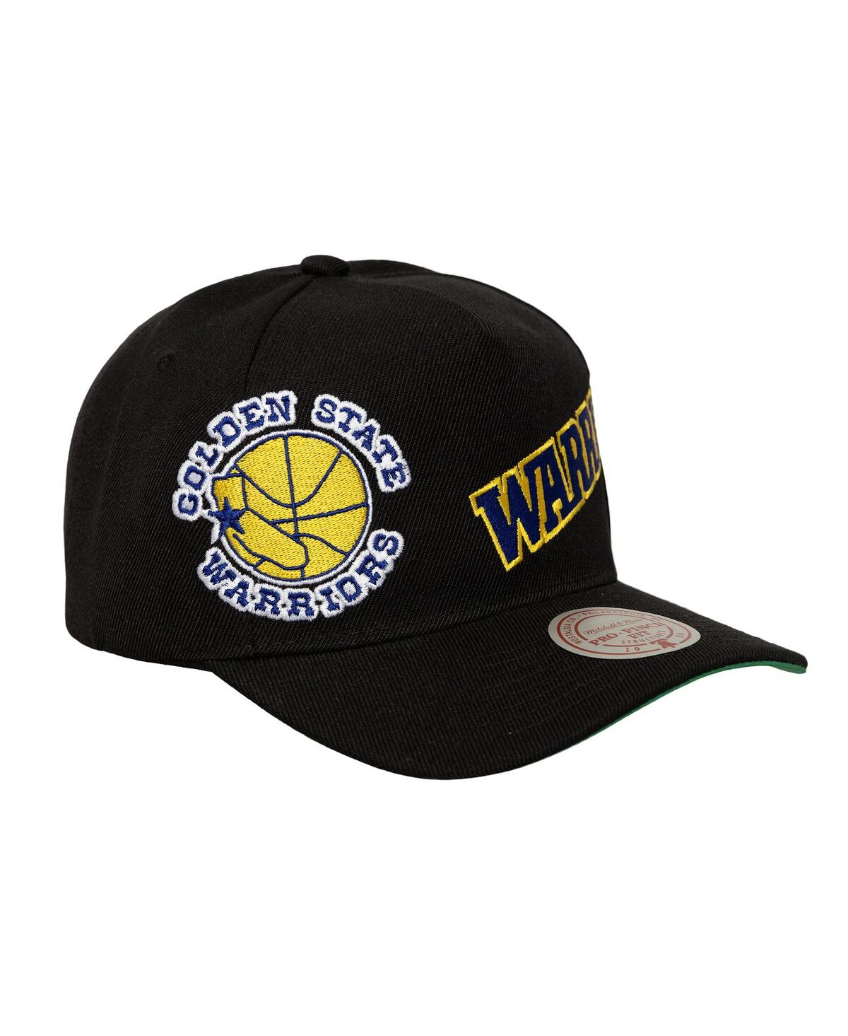 Mitchell & Ness Mitchell Ness Men's Black Golden State Warriors Busted Logo Wordmark Wrap-around Pro Pinch Adjustabl In Black
