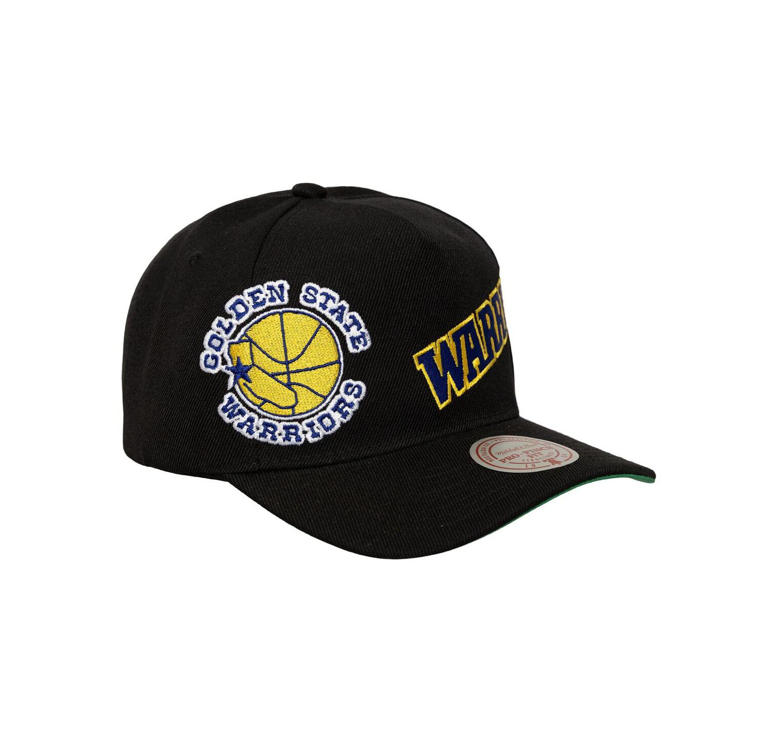 Mitchell Ness Men's Black Golden State Warriors Busted Logo Wordmark Wrap-Around Pro Pinch Adjustable Hat
