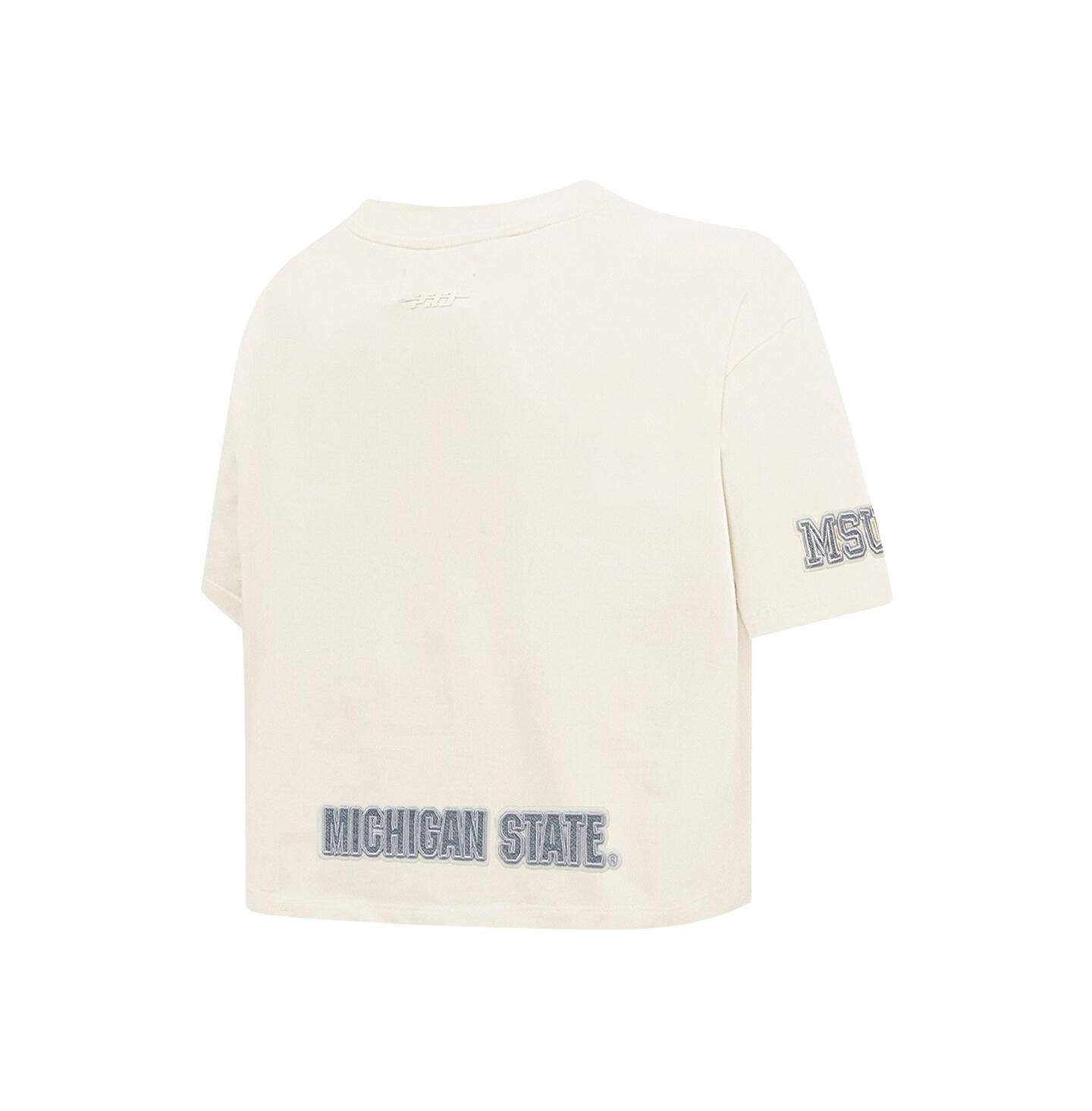 Женская футболка Pro Standard Cream Michigan State Spartans Reverse French Terry Boxy Cropped — фото 2