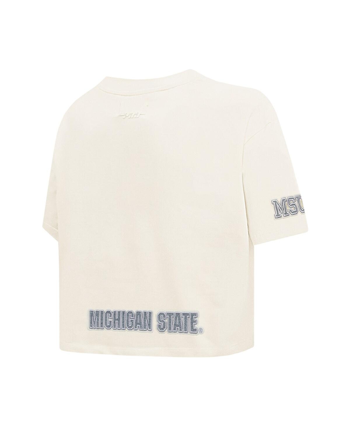 Pro Standard Women'sâ Cream Michigan State Spartans Reverse French Terry Boxy Cropped T-shirt In White