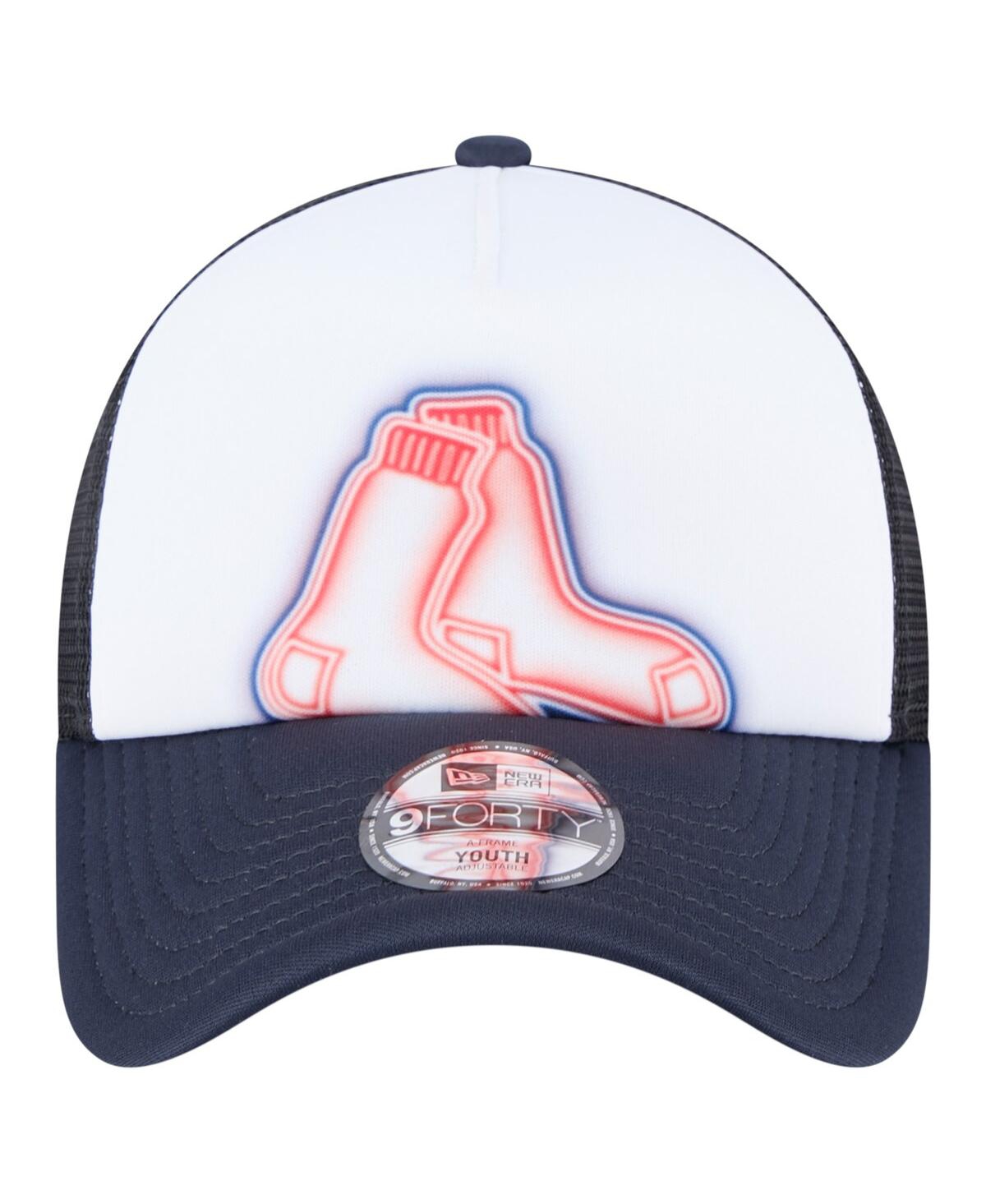 New Era Toddler White/navy Boston Red Sox Painted A-frame 9forty Trucker Adjustable Hat In White