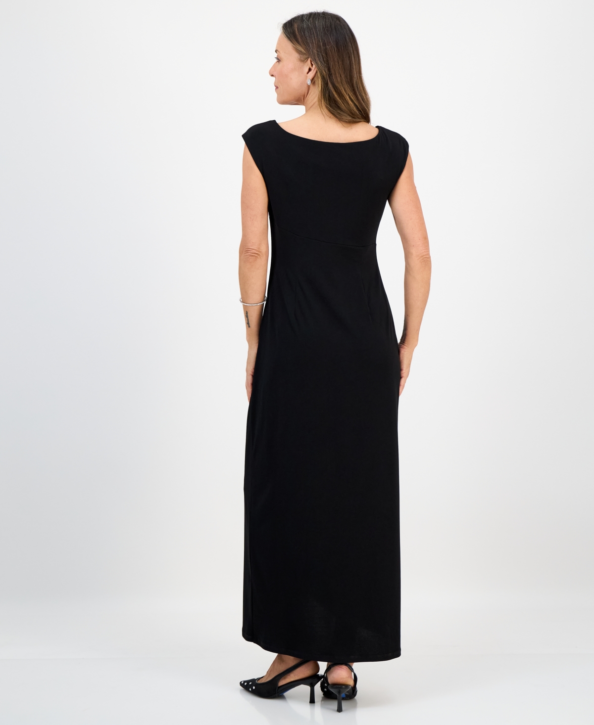 Connected Petite Trim Neck Detail Maxi Dress In Black