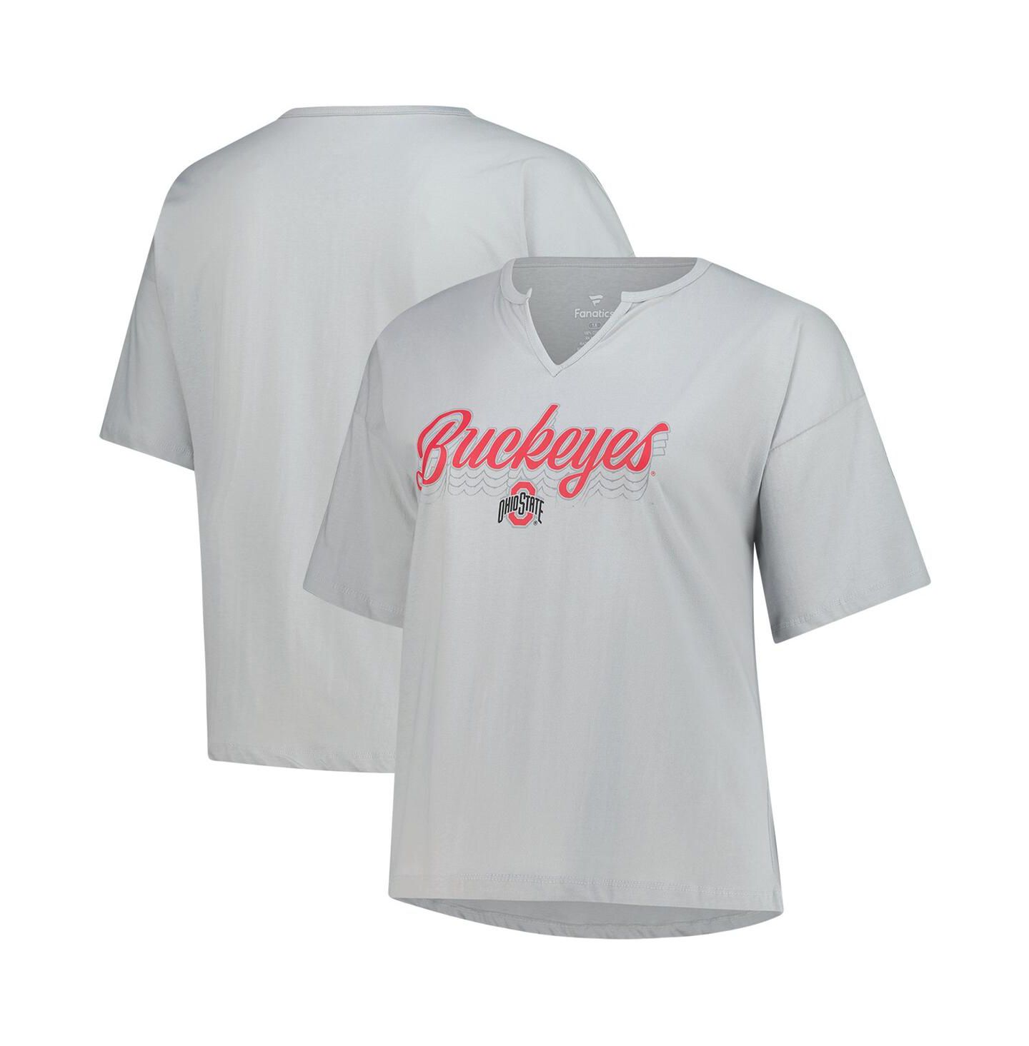 Женская футболка Fanatics Gray Ohio State Buckeyes Plus Size Winning Gear Notch Neck — фото 1