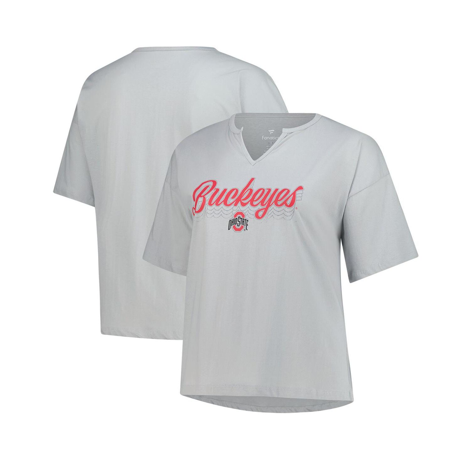 Women's Gray Ohio State Buckeyes Plus Size Winning Gear Notch Neck T-Shirt
