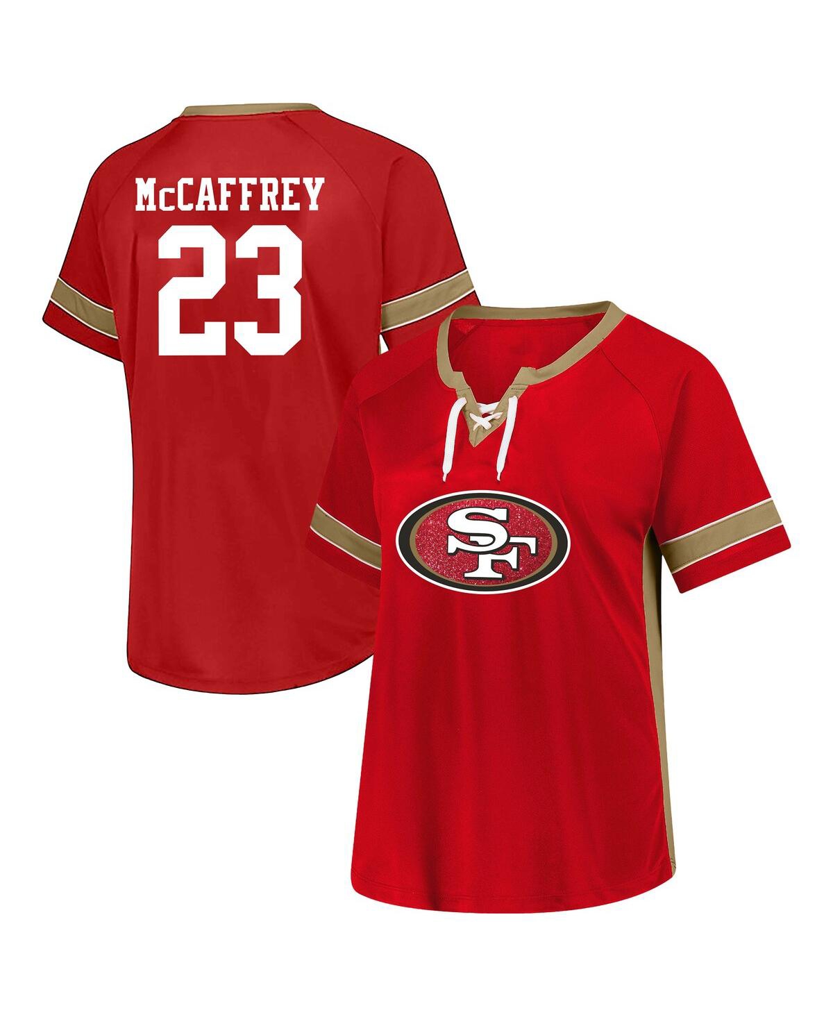 Fanatics Women'sâ Christian Mccaffrey Scarlet San Francisco 49ers Plus Size Name Number Lace-up T-shirt In Red