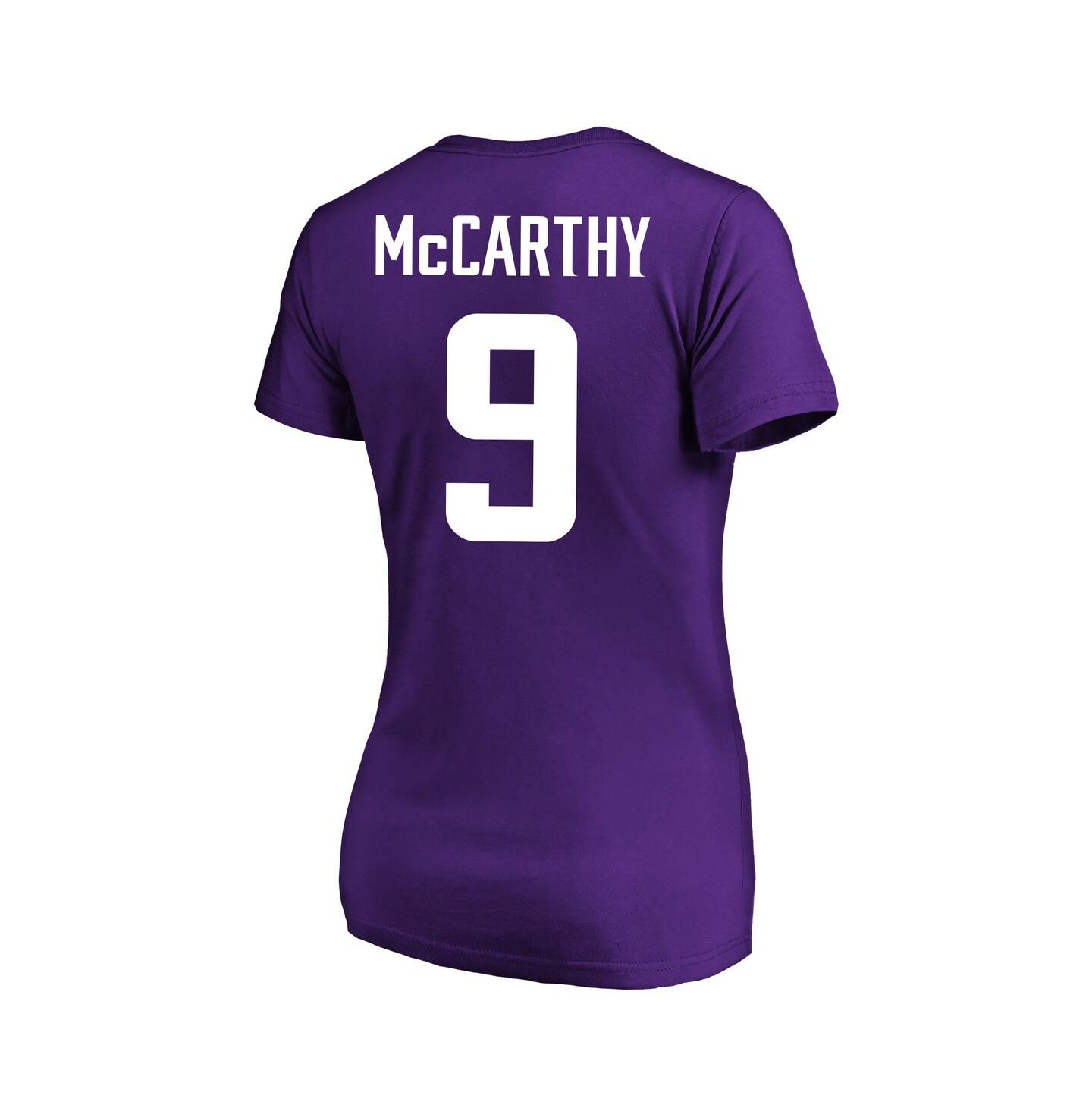 Женская футболка Fanatics J.J. McCarthy Purple Minnesota Vikings Plus Size Fair Catch Name & Number Scoop Neck — фото 2