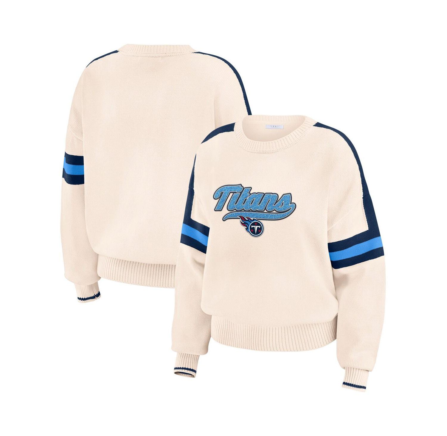 Women's Cream Tennessee Titans Stripe Pullover Sweater