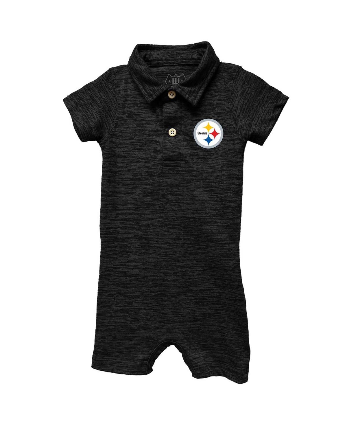 Wes & Willy Kids' Infant  Black Pittsburgh Steelers Short Leg Cloudy Yarn Polo Bodysuit