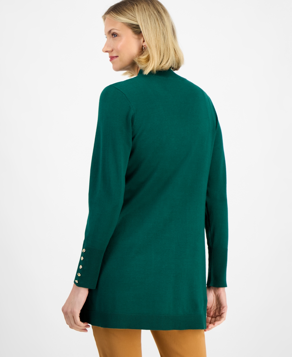 Jm Collection Petite Open-front Button-cuff Cardigan Sweater In Green