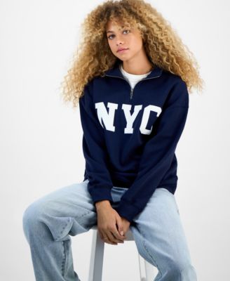 Juniors' Drop Shoulder Quarter-Zip Sweatshirt