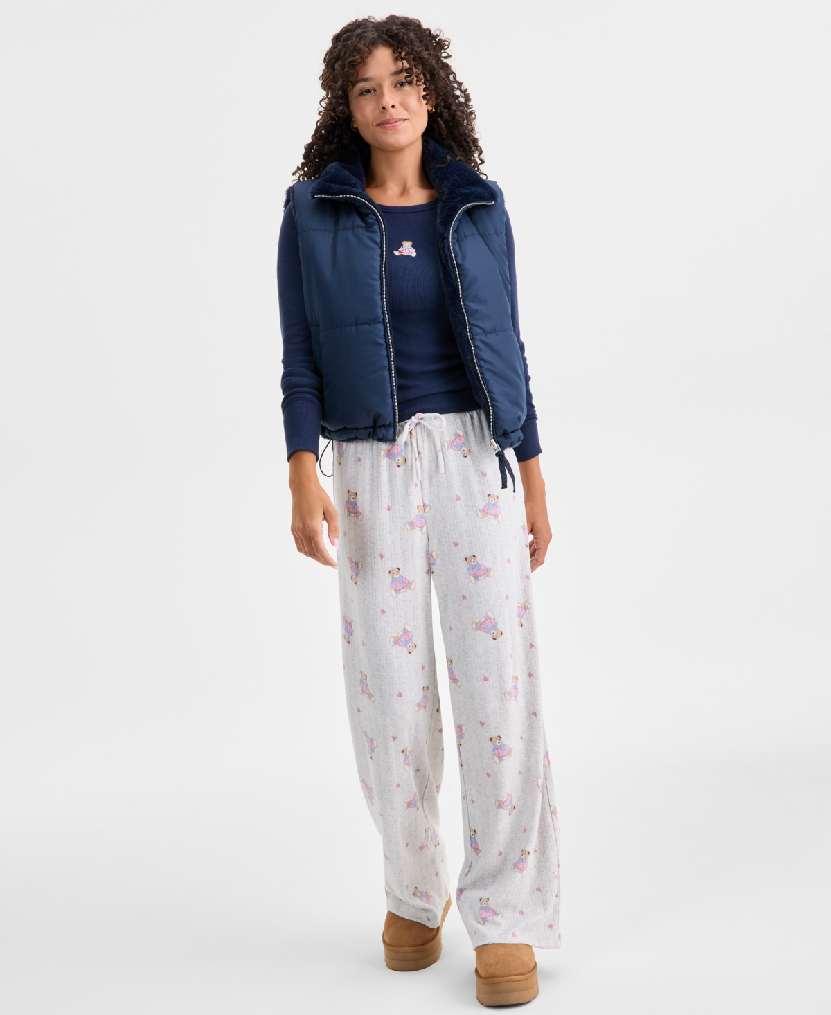 Planet Heart Planet Gold Juniors' Reversible Sherpa Puffer Vest Jacket In Blue