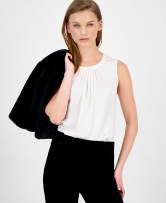 Women's Sleeveless Pleated-Neck Blouse