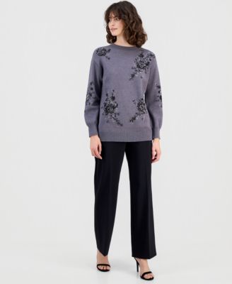 Petite Sequin Floral Tunic Sweater