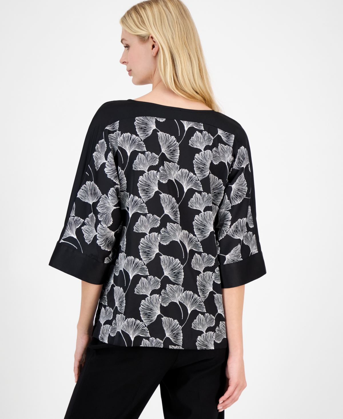 Anne Klein Women's Printed 3/4-Sleeve Boat-Neck Top