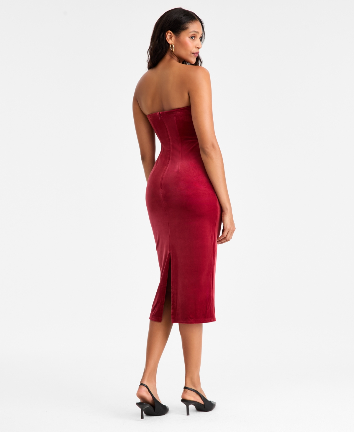 Bar Iii Women's Velvet Hardware Midi Dress, Macy's Exclusive In Red