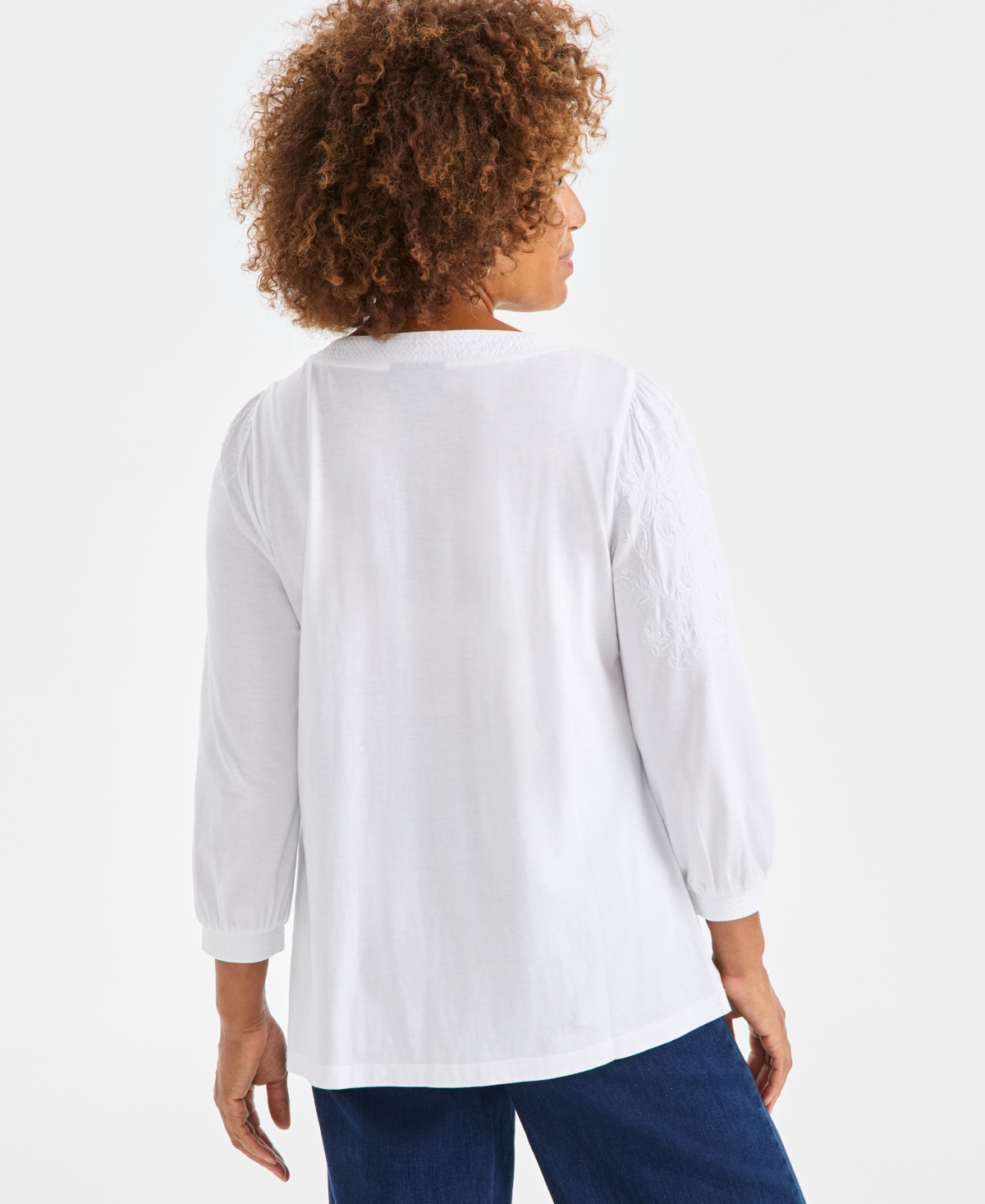 Style & Co Women's Floral Embroidery Shine Knit Top, Macy's Exclusive In White
