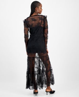 Women's Lace Velvet-Trim Maxi Dress, Macy's Exclusive