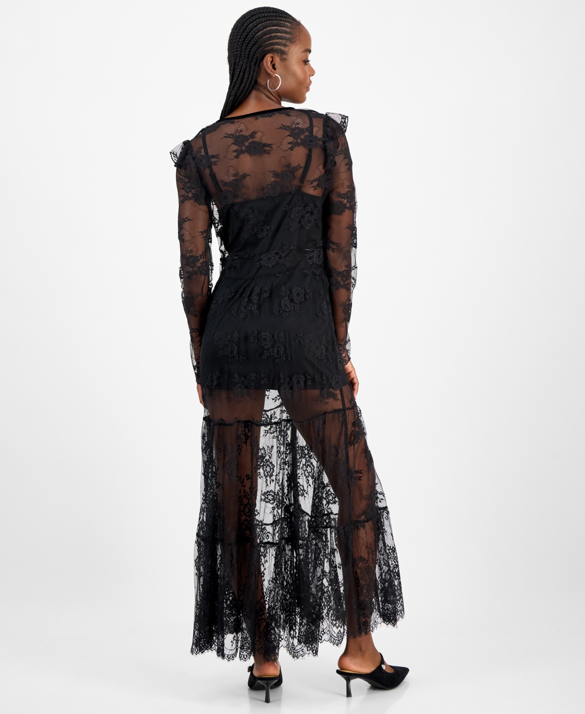 And Now This Women's Lace Velvet-trim Maxi Dress, Macy's Exclusive In Black