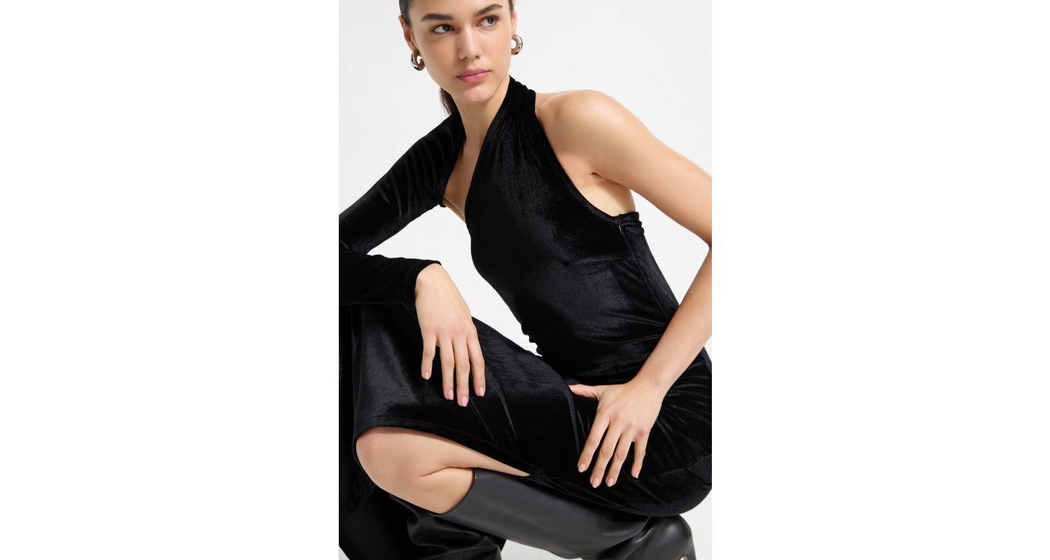 Women's Manhattan Velvet Side-Slit Open-Back One-Shoulder Evening Gown