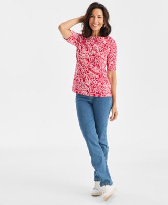 Women's Printed Boat-Neck Elbow-Sleeve Top, Macy's Exclusive