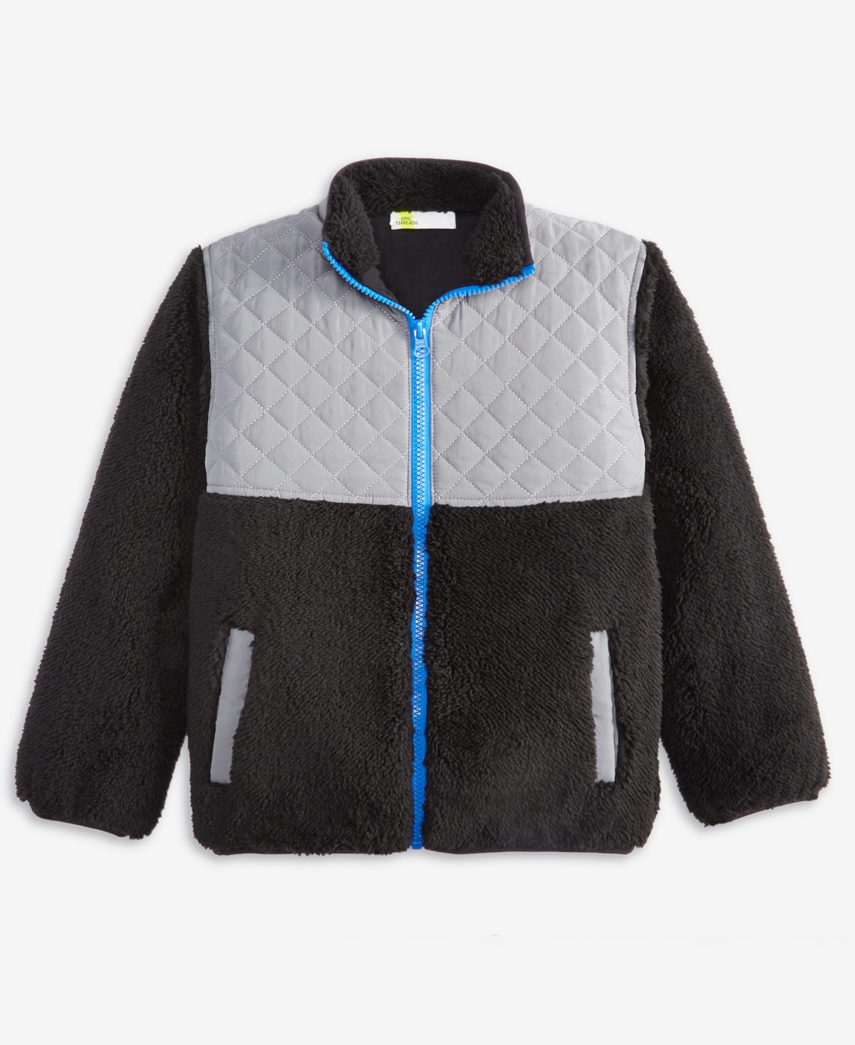 Epic Threads Boys 5-20 Solid Sherpa Stand-up Collar Jacket, Macy's Exclusive In Black