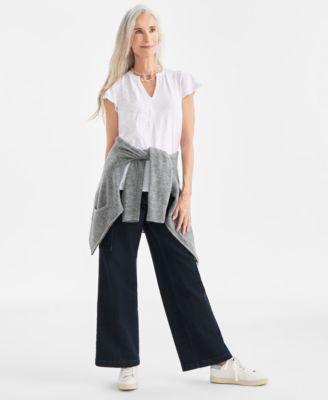 Women's Cotton Embroidered Flutter-Sleeve Knit Top, Macy's Exclusive