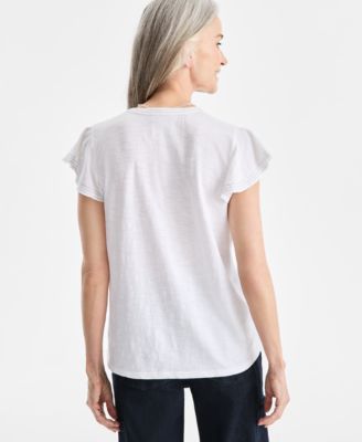 Women's Cotton Embroidered Flutter-Sleeve Knit Top, Macy's Exclusive