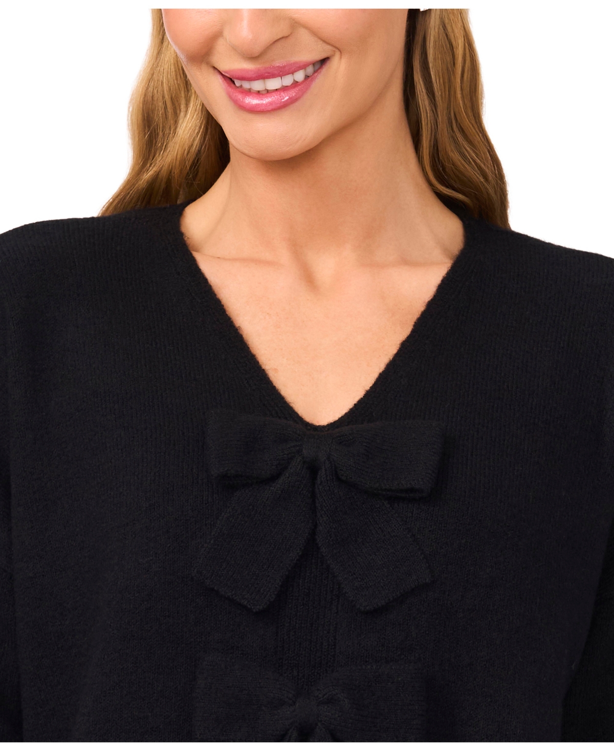 Cece Bow Front Sweter In Black