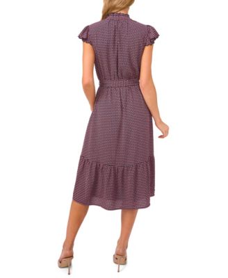 Women's Double Ruffle Scalloped Sleeve Midi Dress