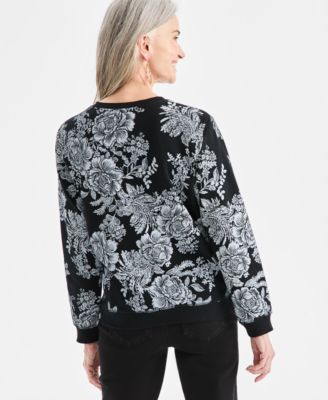 Style & Co - Petite Floral Print Long Sleeve Sweater