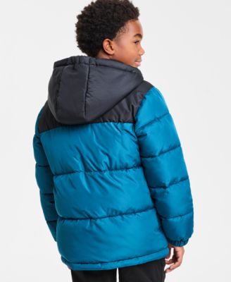 Big Boys' Contrast Yoke Long Sleeve Puffer Jacket