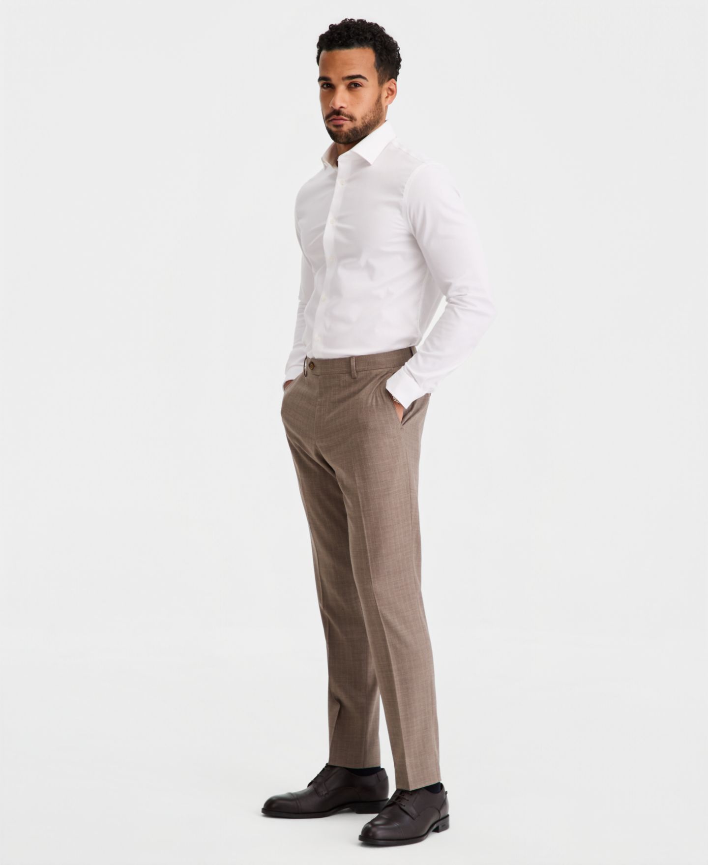 Мужские брюки Ted Baker Modern-Fit Wool-Blend Tan Pinstripe Suit Separate, цвет: Бежевый — фото 2