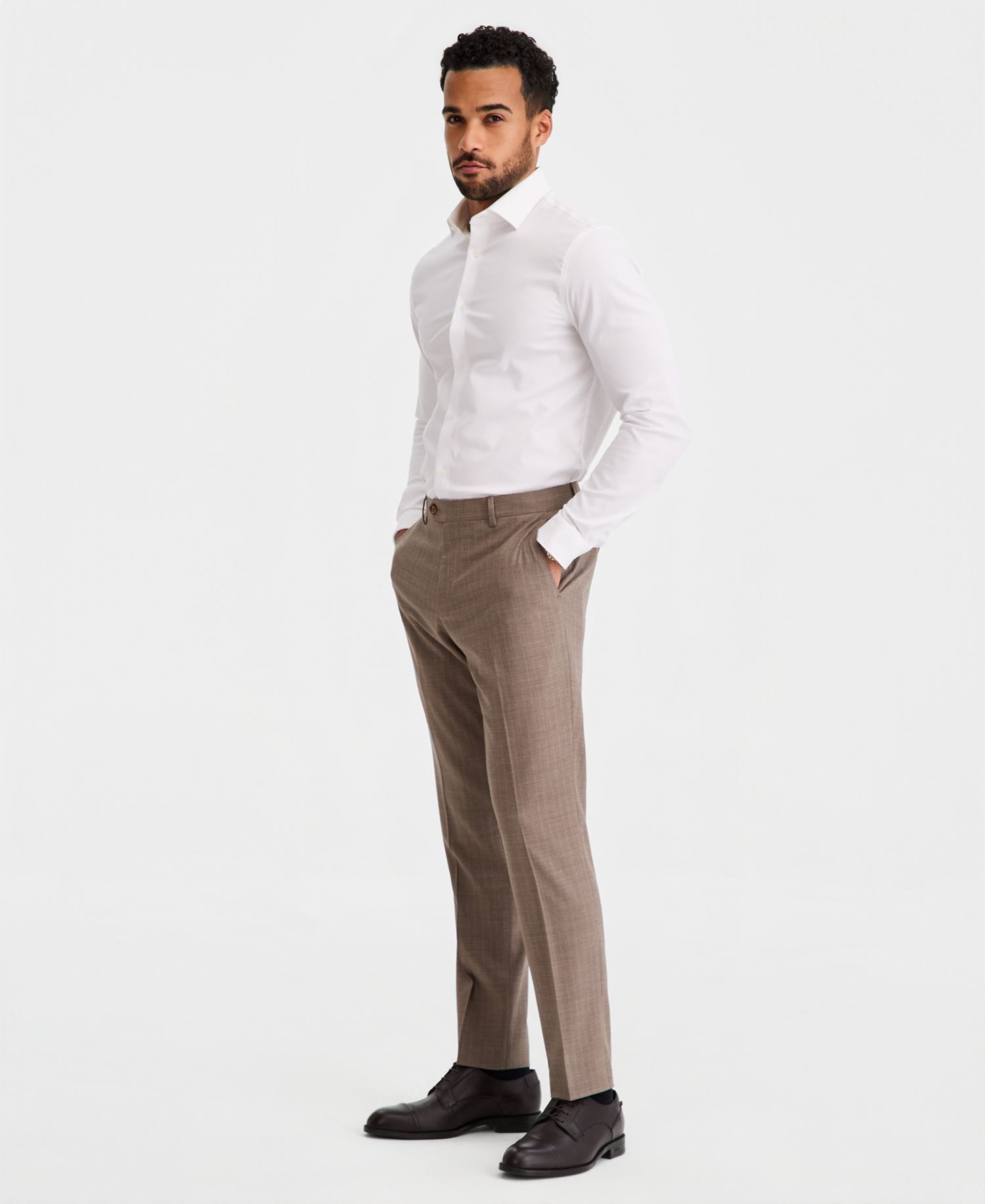 Men's Modern-Fit Wool-Blend Tan Pinstripe Suit Separate Pants