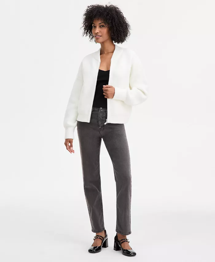 Women's Sweater-Knit Bomber Jacket - thumbnail 2