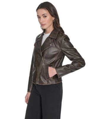 Women's Faux-Leather Asymmetric-Zip Moto Jacket