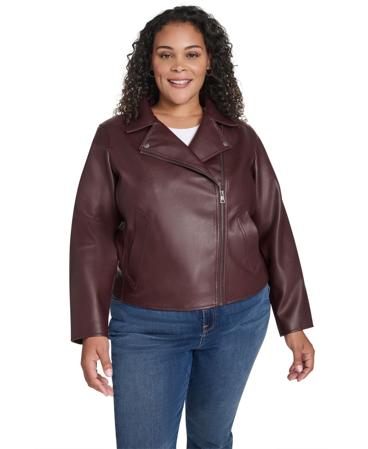 Plus Size Faux-Leather Long Sleeve Moto Jacket