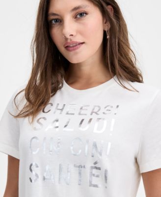 Women's Knit Short-Sleeve Cheers Graphic T-Shirt, Macy's Exclusive