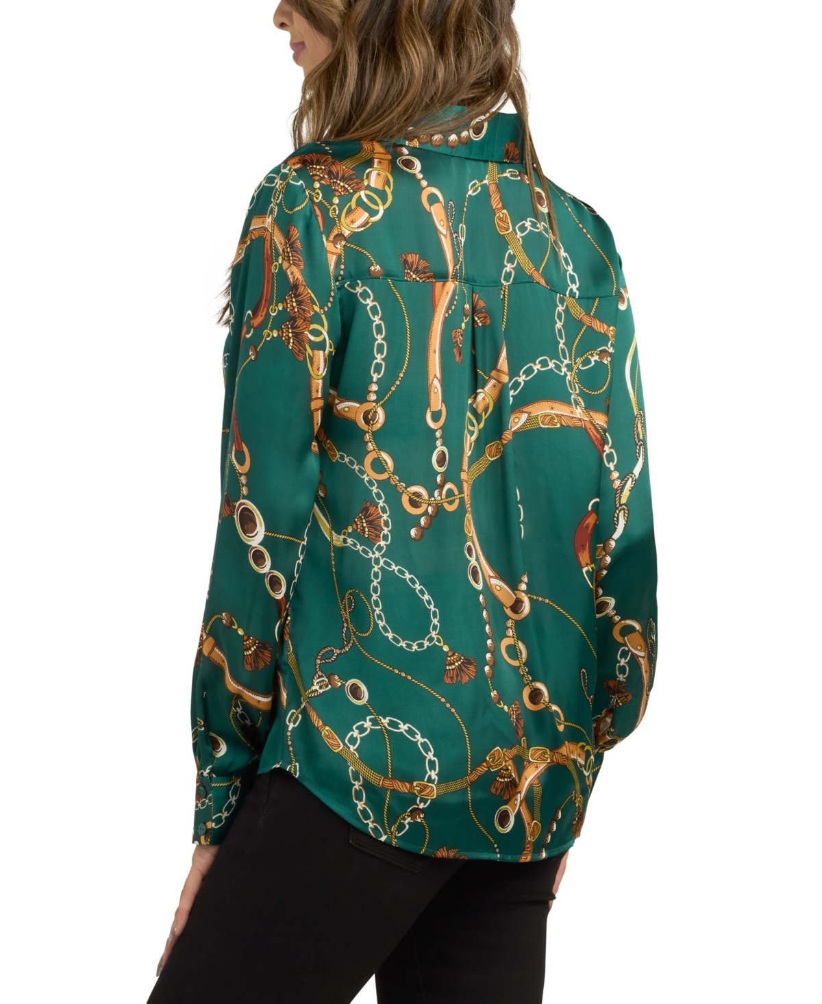 Bcx Women's Printed Collared Top In Green