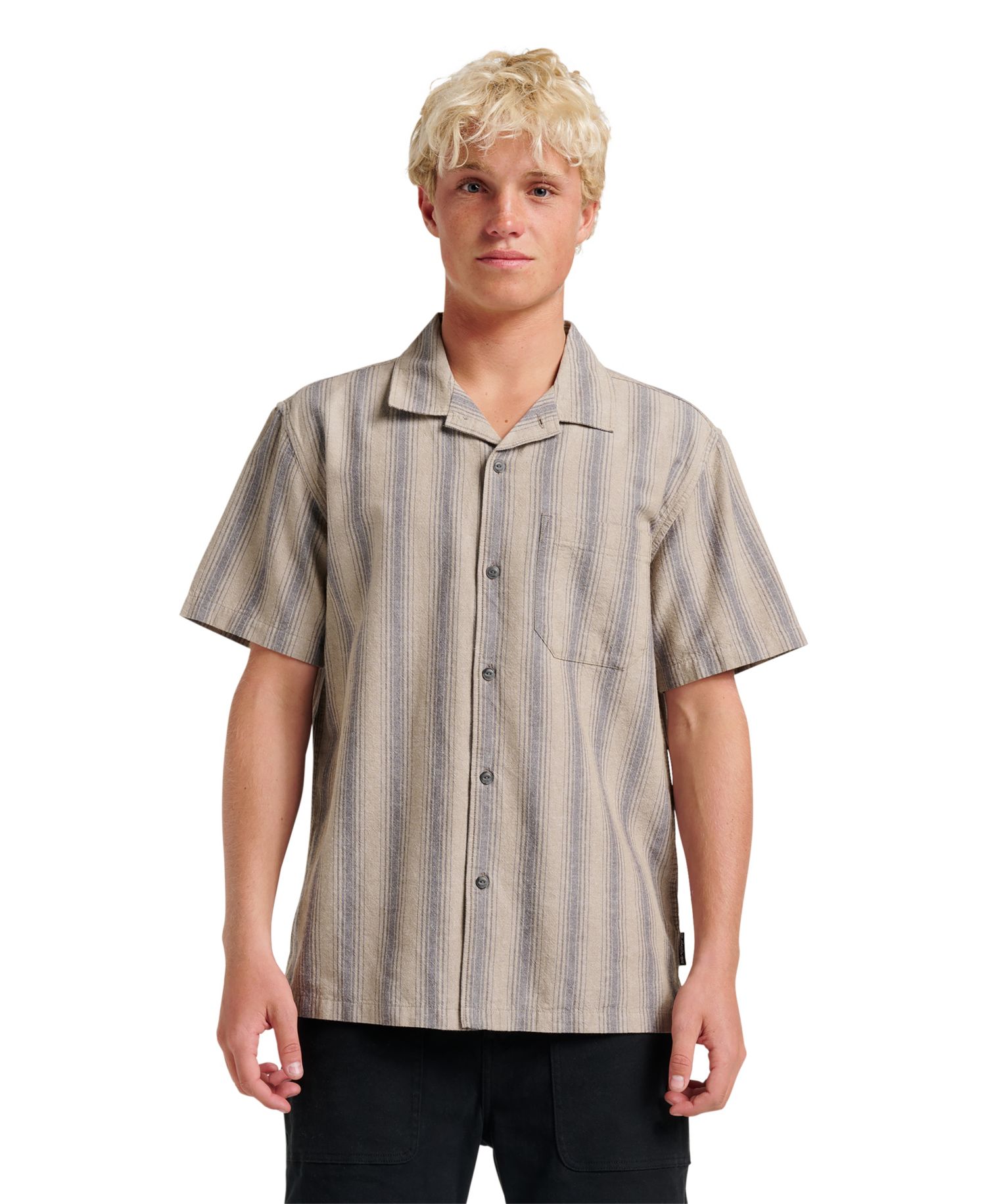 Men's Oxford Stripe Casual Short Sleeve Shirt