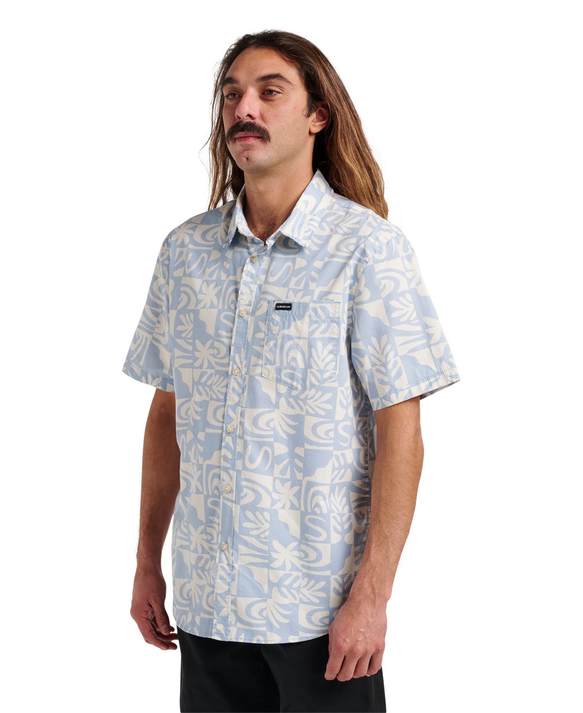 Quiksilver Terra Classic Abstract Print Short Sleeve Stretch Cotton Button-up Shirt In Blue