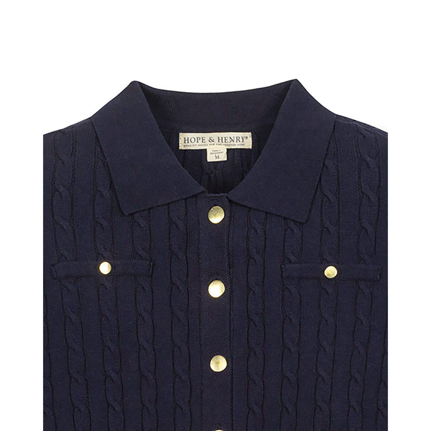 Women's Hope and Henry Organic Cable Knit Collared Cardigan Sweater