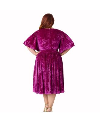 Plus Size 1940s Velvet Flutter Sleeve Swing Dress
