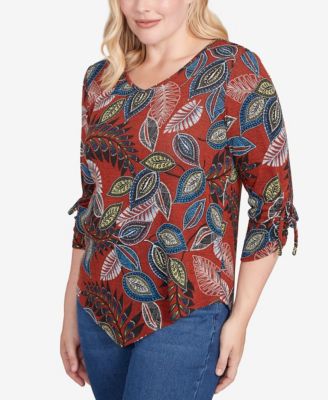Petite Sunset Canyon Batik Leaves Melange Asymmetrical Top