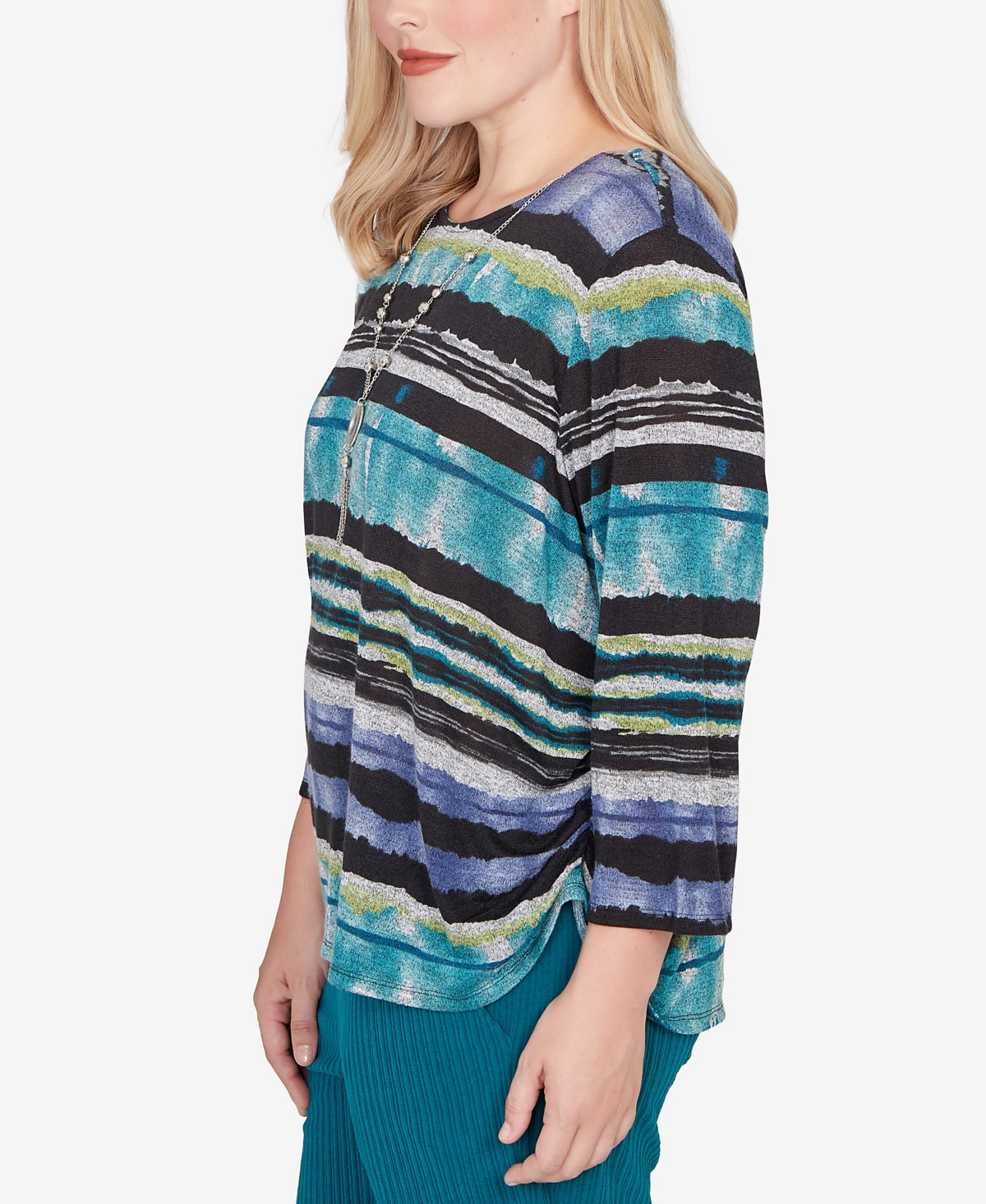 Alfred Dunner Petite Lake Champlain Biadere Melange Stripe Top With Necklace