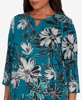 Petite Lake Champlain Floral Printed Beaded Neck Top